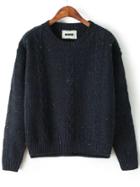 Shein Navy Round Neck Classical Cable Knit Sweater