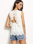Shein White Scallop Hem Hollow Back Tank Top