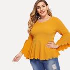 Shein Plus Bell Sleeve Scallop Edge T-shirt