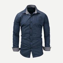 Shein Men Striped Roll-up Sleeve Collar Shirt