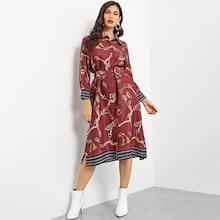 Shein Graphic Print Belted Split Side Dress