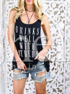 Shein Black Spaghettic Strap Letter Print Tank Top
