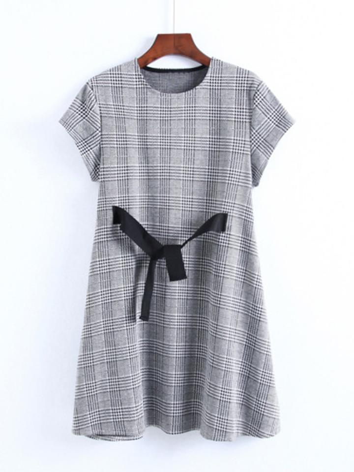 Shein Self Tie Glen Plaid Dress