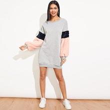 Shein Contrast Shearling Sweatshirt Dress