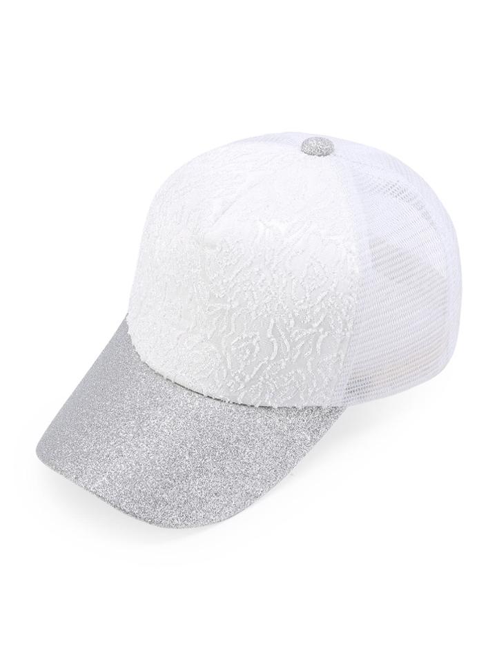 Shein Glitter Detail Lace Front Mesh Snapback Baseball Cap