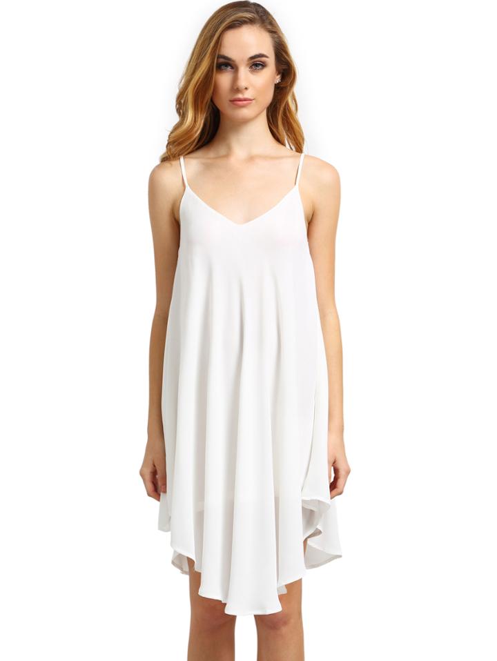 Shein Ivory Spaghetti Strap Asymmetrical Shift Dress Sundresses