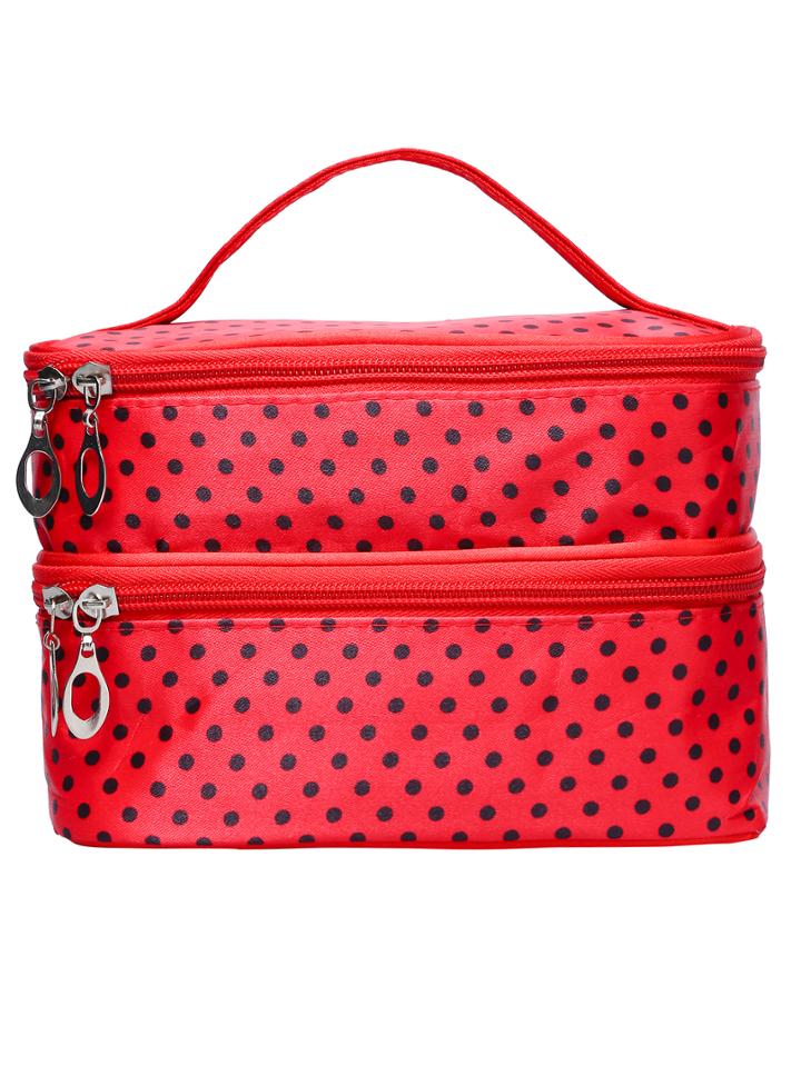Shein Red Polka Dot Double Layers Cosmetic Bag