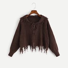 Shein Solid Raw Hem Hooded Sweater Coat
