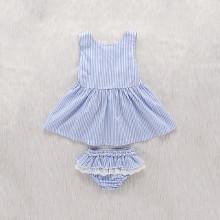 Shein Girls Bow Detail Striped Top With Frill Trim Shorts