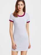 Shein Pale Grey Contrast Trim Tee Dress