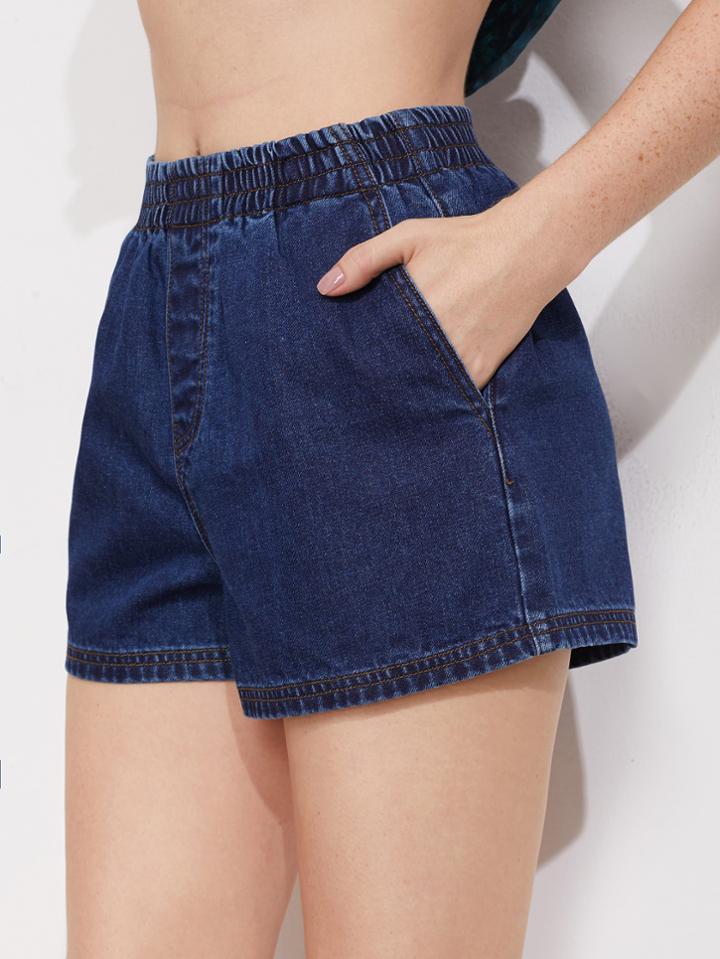Shein Shirred Waist Faux Fly Denim Shorts