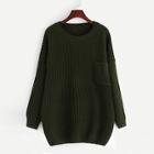 Shein Plus Pocket Patched Solid Cocoon Sweater