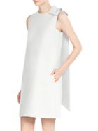 Shein White Round Neck Bow Sleeveless Pockets Dress