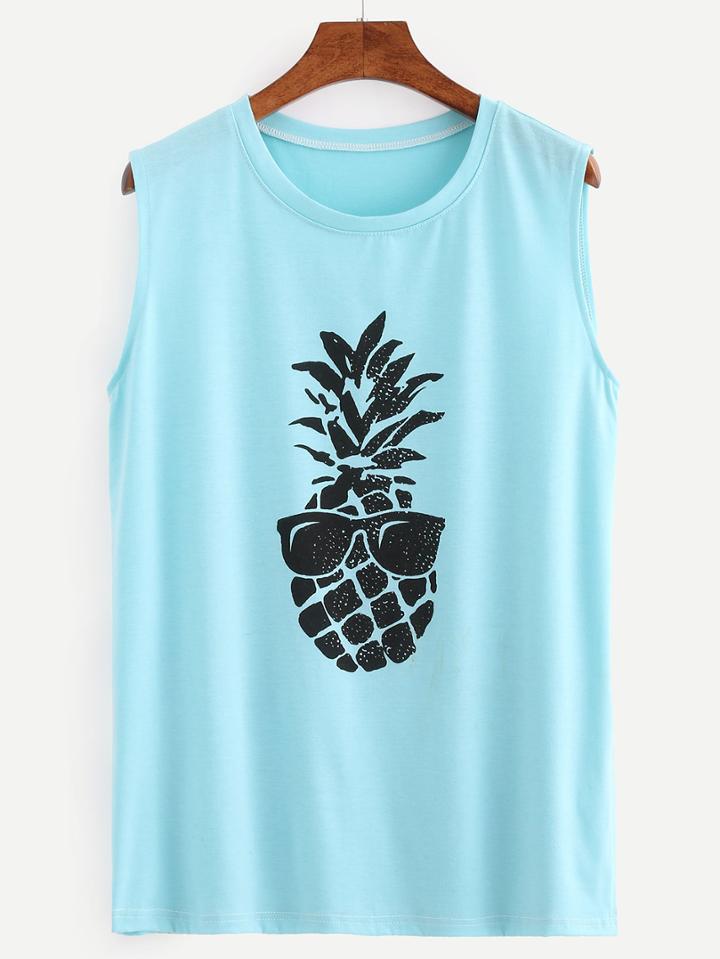 Shein Pineapple Print Tank Top - Sky Blue