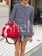 Shein Nautical Striped Flounce Hem Coat