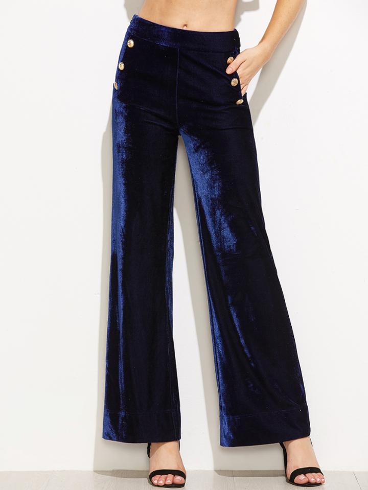 Shein Double Breasted Wide Leg Velvet Pants