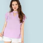 Shein Plus Choker Neck Pearl Embellished Ruffle Top