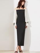 Shein Black Contrast Bishop Sleeve Off The Shoulder Dress