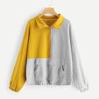 Shein Plus Cut And Sew Panel Quarter Zip Sweatshirt