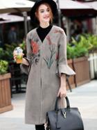 Shein Dark Grey V Neck Bell Sleeve Pockets Coat