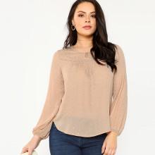Shein Plus Button Keyhole Neck Gold Polka Dot Top