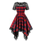 Shein 50s Lace Contrast Plaid Asymmetric Hem Dress