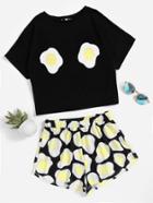 Shein Fried Egg Print Top With Shorts Pajama Set