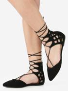 Shein Pointy Toe Cut Out Lace Up Flats Black
