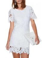 Rosewe Graceful Round Neck White Lace Mini Dress With Zip