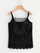 Shein Lace Insert Scallop Hem Velvet Cami Top