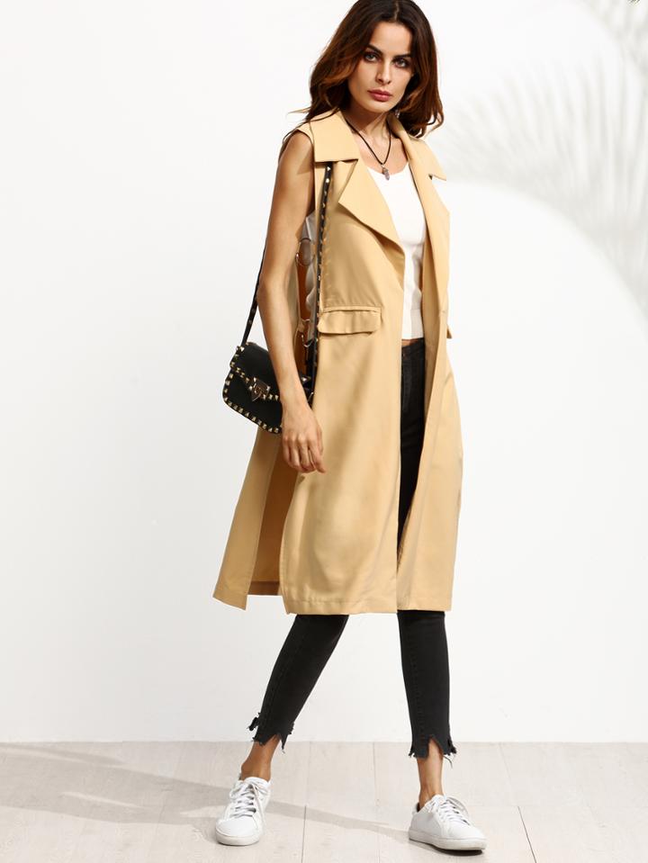 Shein Khaki Cutout Side Ring Detail Sleeveless Coat
