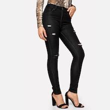 Shein Solid Ripped Jeans