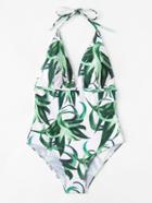 Shein Leaf Print Backless Swimsuit