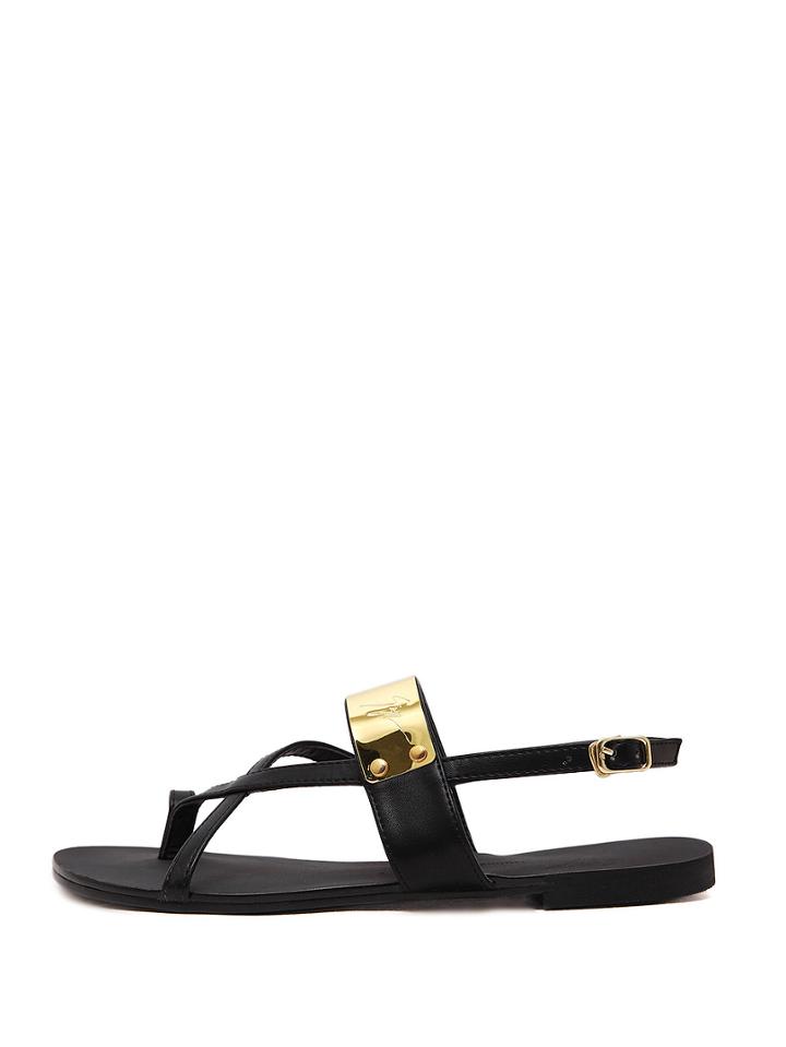 Shein Black Toe Ring Crisscross Buckle Strap Sandals