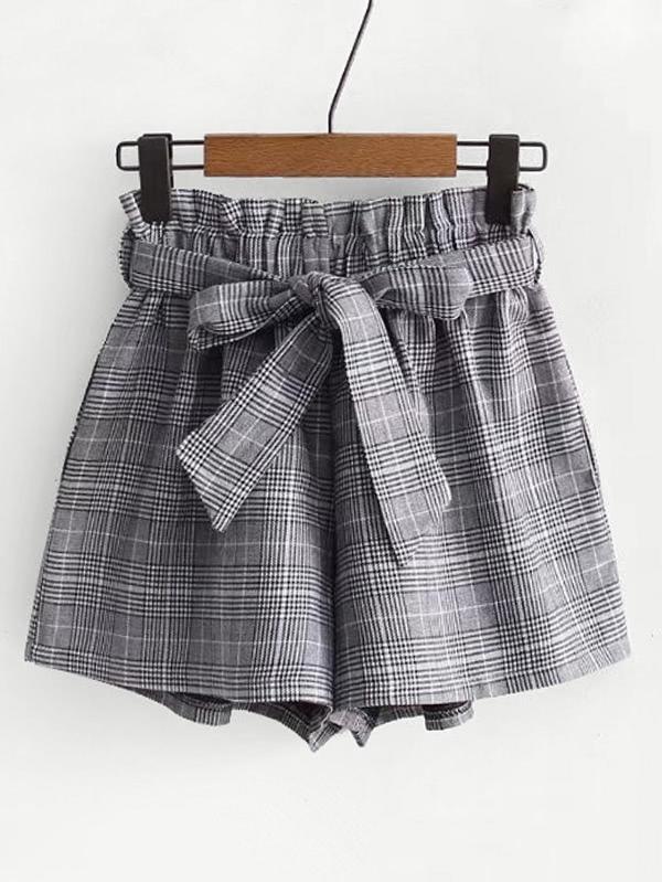 Shein Self Tie Plaid Shorts
