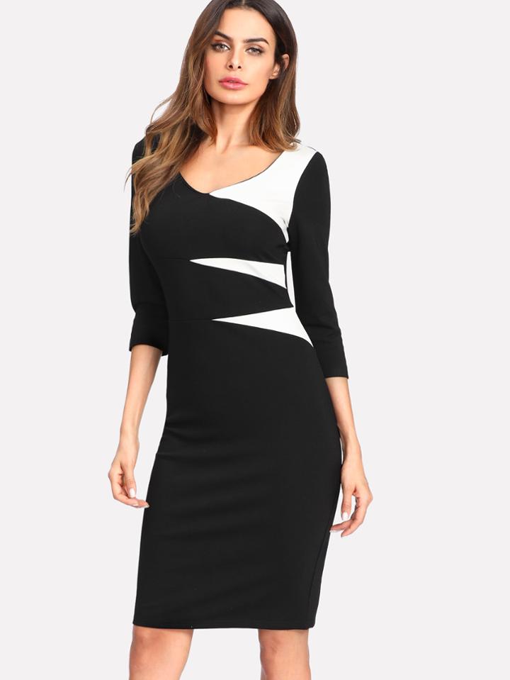 Shein Contrast Panel Slit Back Sheath Dress