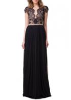 Rosewe Plunging Neck Backless Lace Splicing Maxi Dress