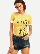Shein Yellow Contrast Trimmed Letters Tree Print T-shirt
