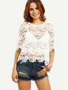 Shein White Crochet Half Sleeve Blouse