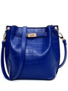 Shein Crocodile Embossed Turnlock Belted Bucket Bag - Blue