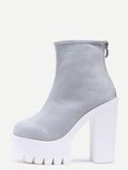 Shein Grey Round Toe Zipper Back Platform Chunky Ankle Boots