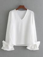 Shein Bow Embellished Fluted Sleeve Blouse