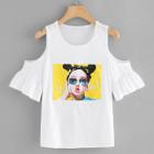 Shein Cold Shoulder Ruffle Sleeve Portrait Patch Tee