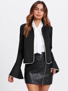 Shein Pearl Beading Bell Sleeve Open Front Blazer