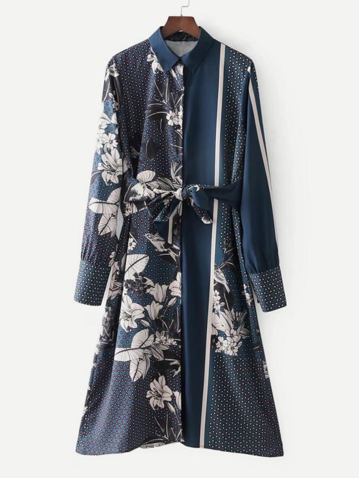 Shein Knot Front Florals Shirt Dress