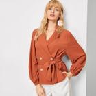 Shein Shawl Collar Double Breasted Placket Belted Blazer