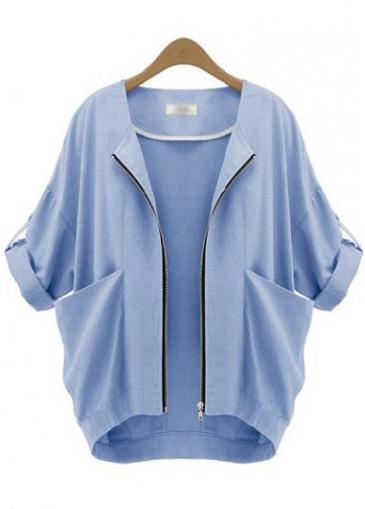 Rosewe Exclusive Blue Half Sleeve Zipper Closure Woman Coat