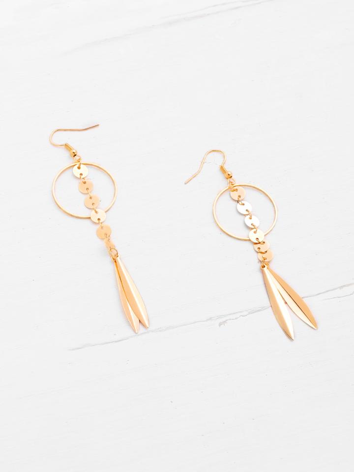 Shein Leaf & Sequin Design Drop Earrings