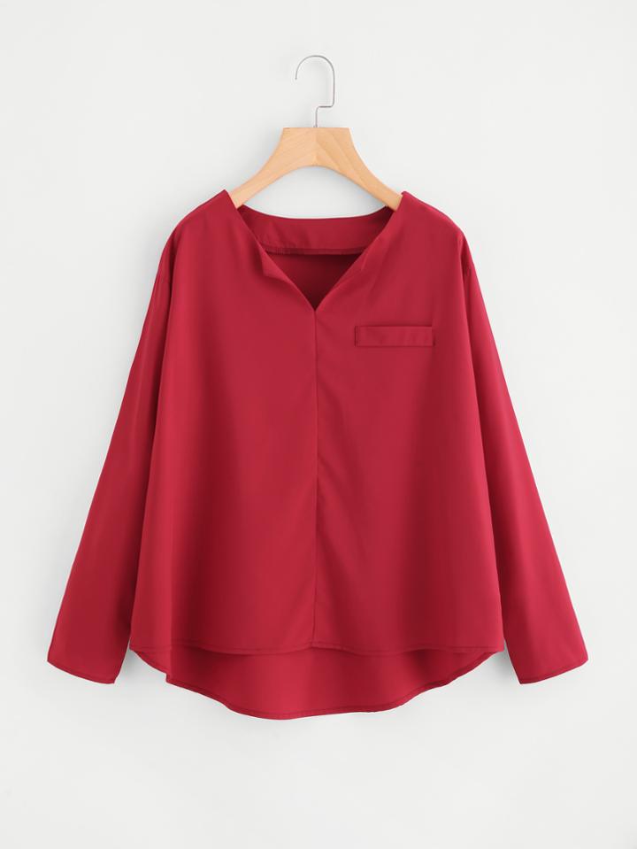 Shein V Neck Curved Dip Hem Blouse