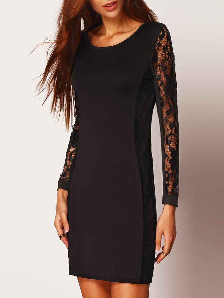 Shein Black Round Neck Lace Bodycon Dress